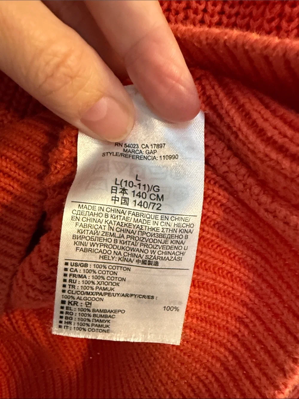 GAP Coral-Orange Textured Crewneck Sweater